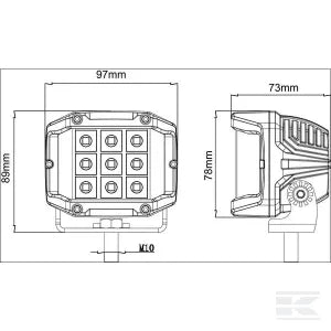 Work light LED, 22.5W, 2850lm, square, 10/30V, 89x73x97mm LA10094