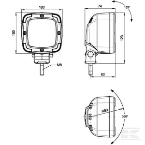 Work light LED, 15W, 1800lm, square, 12-36V, 123x74x100mm, Flood, 9 LED's, LA10098